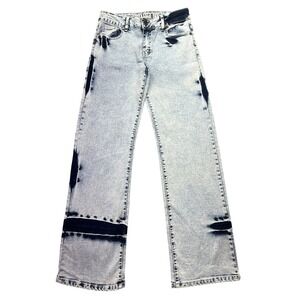 VIP Jeans Wide Leg Jeans Bleach Wash Distressed Denim Trendy Sz‎ 5/27 Fits 29"